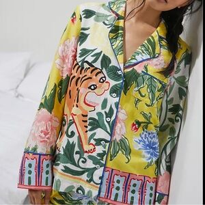Anthropologie Multicolor Floral and Tiger Pajama Top
